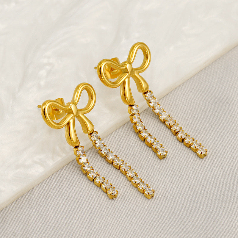 🎁 CZ Bow Drop Stud Earrings (100% off)