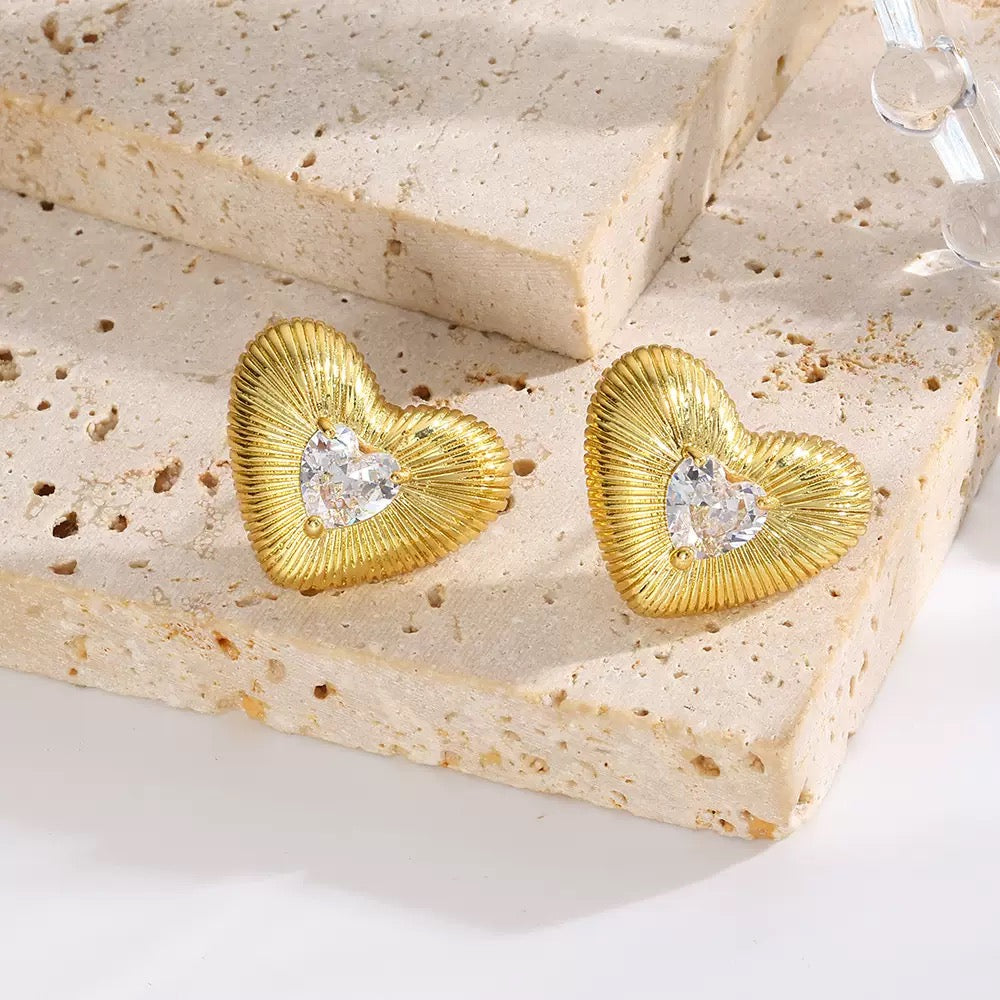 CZ Bold Heart Stud Earrings