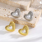 CZ Bold Heart Stud Earrings