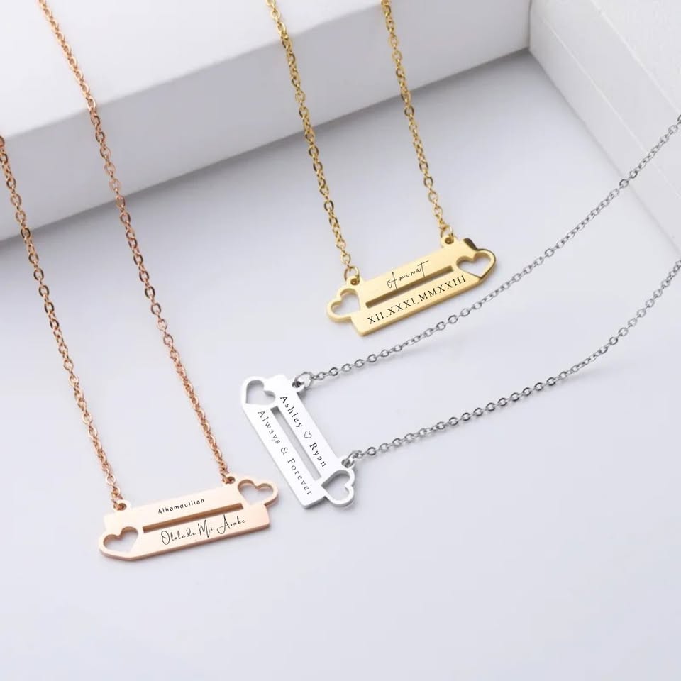 Double Bar Hollow Heart Necklace