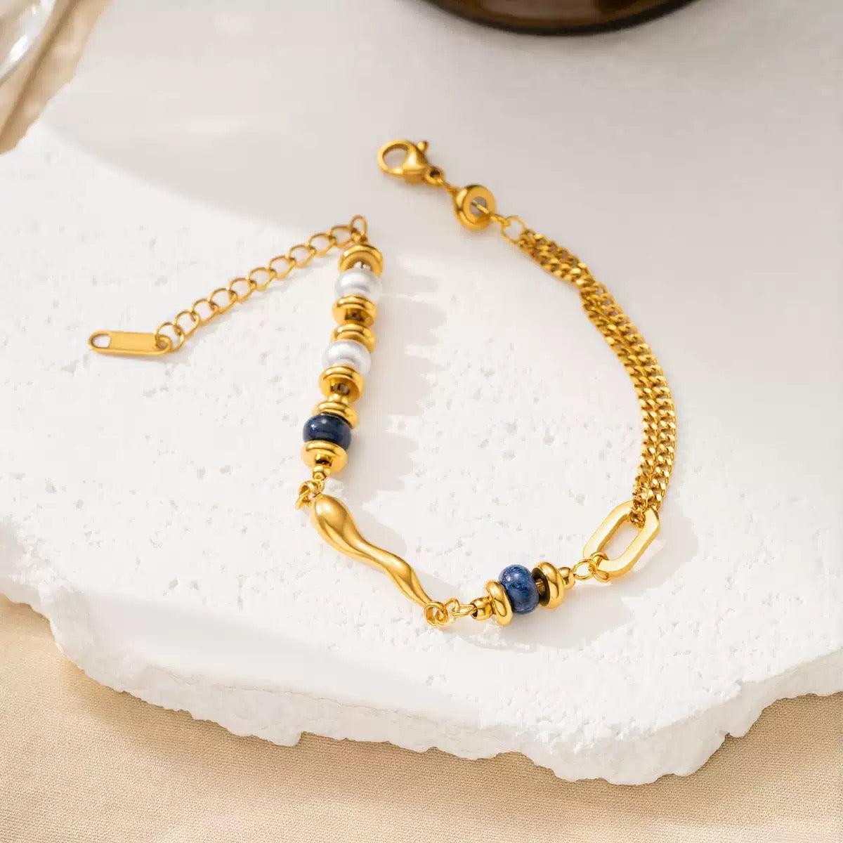 The Lapis & Pearl Mixed-Element Chain Bracelet
