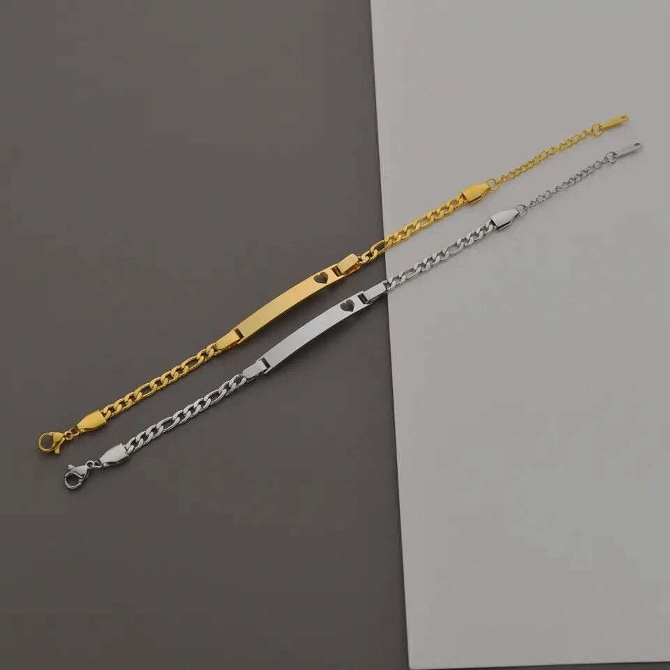 Regular hollow heart Bar Figaro Chain Bracelet