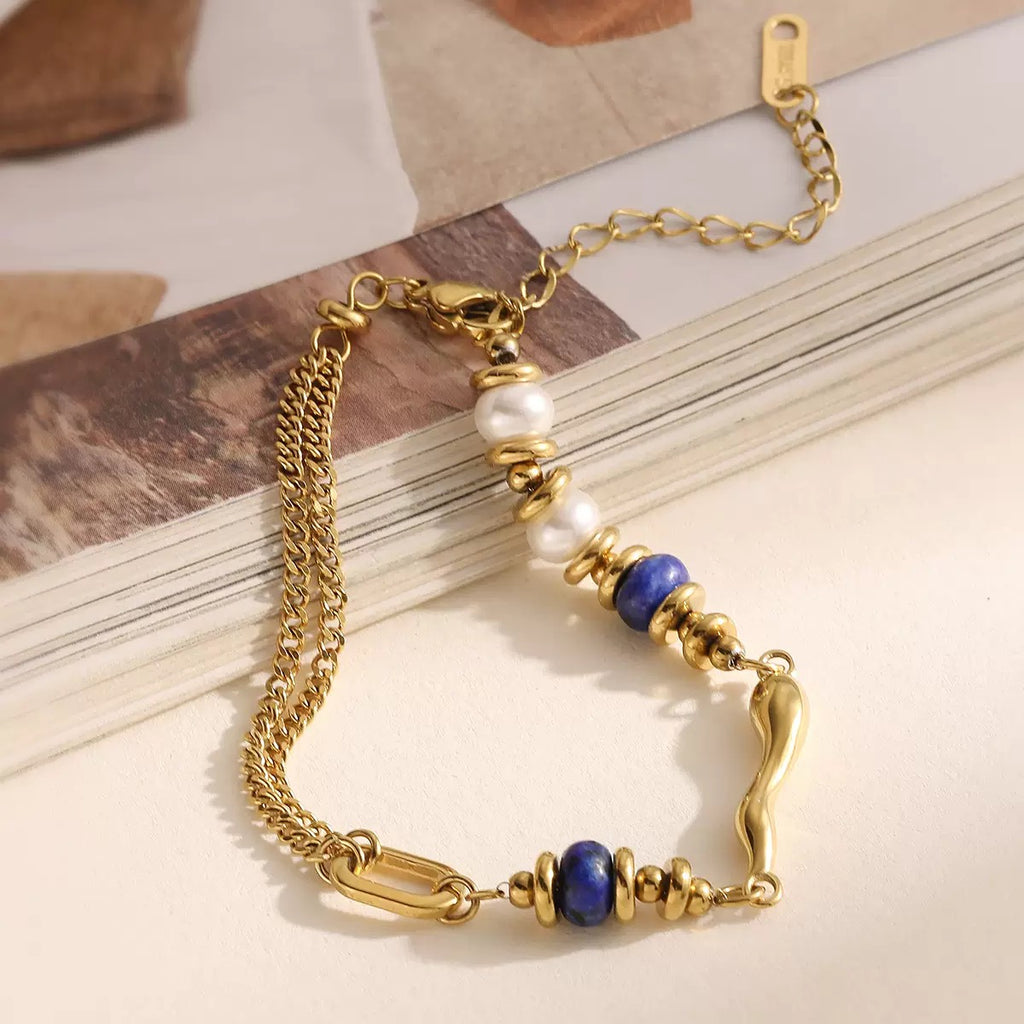 The Lapis & Pearl Mixed-Element Chain Bracelet