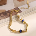The Lapis & Pearl Mixed-Element Chain Bracelet