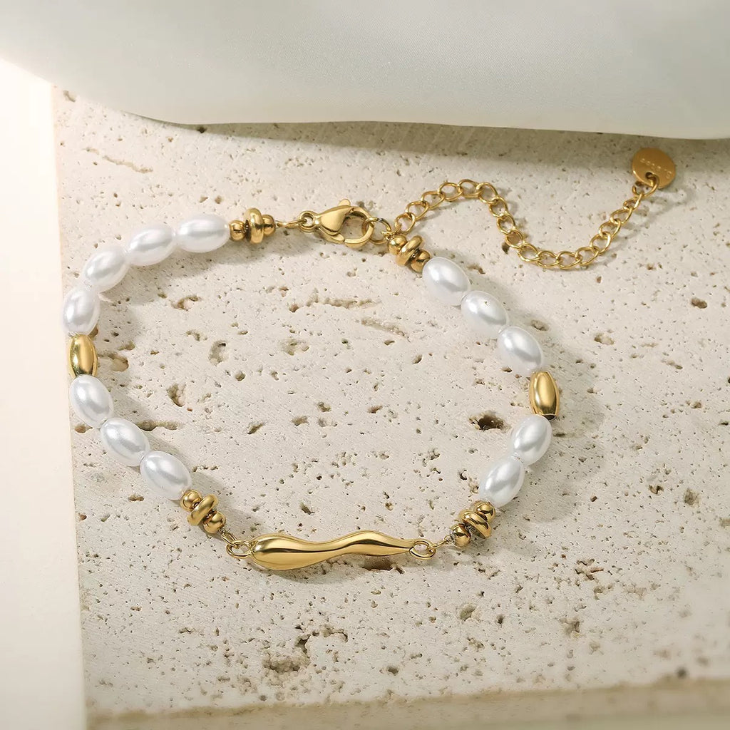 Pearl & Molten Gold Bar Bracelet