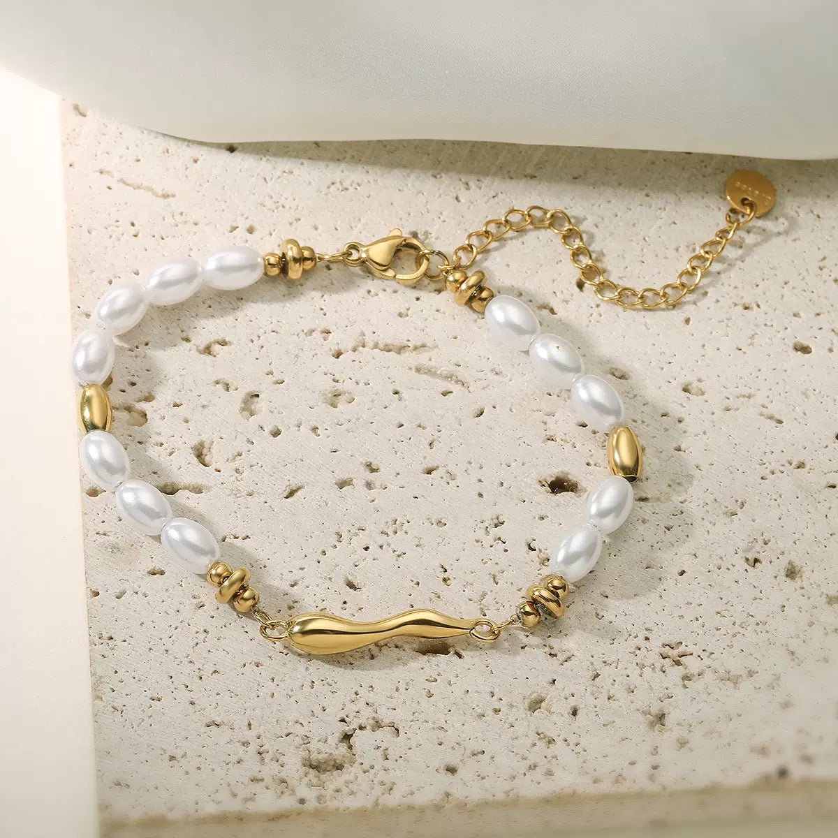 Pearl & Molten Gold Bar Bracelet