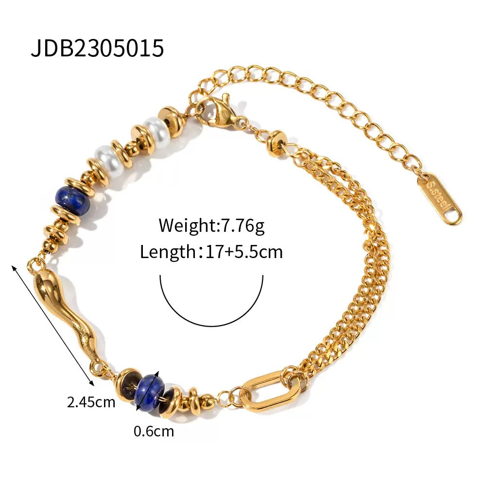 The Lapis & Pearl Mixed-Element Chain Bracelet