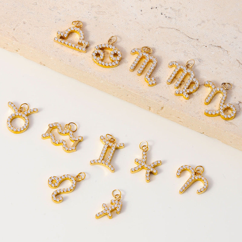 Micro pave CZ Zodiac Charms