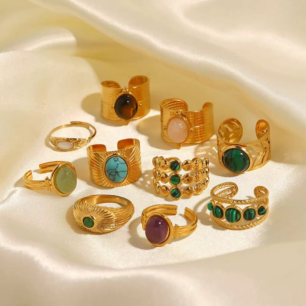Green Malachite Gemstone Open Ring