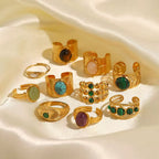Green Malachite Gemstone Open Ring