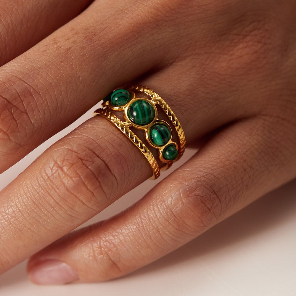 Green Malachite Gemstone Open Ring