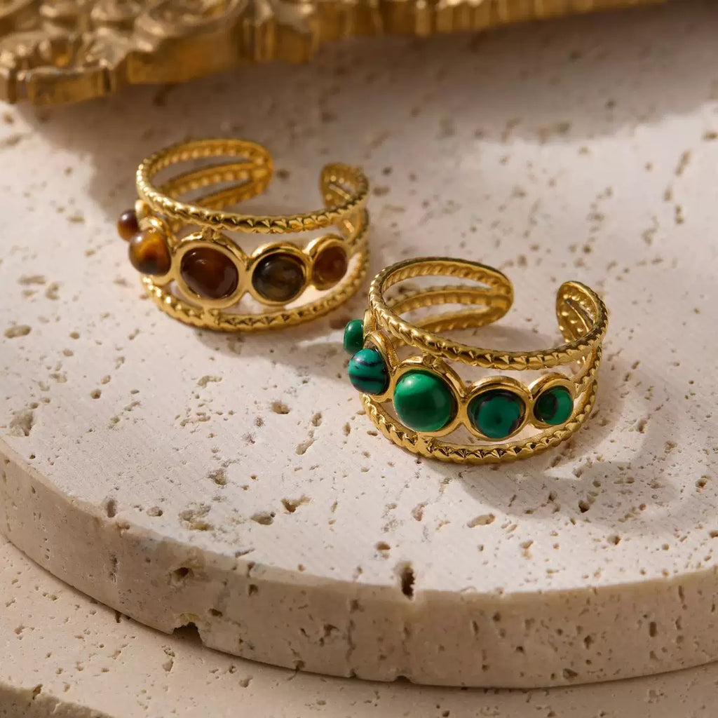 Green Malachite Gemstone Open Ring