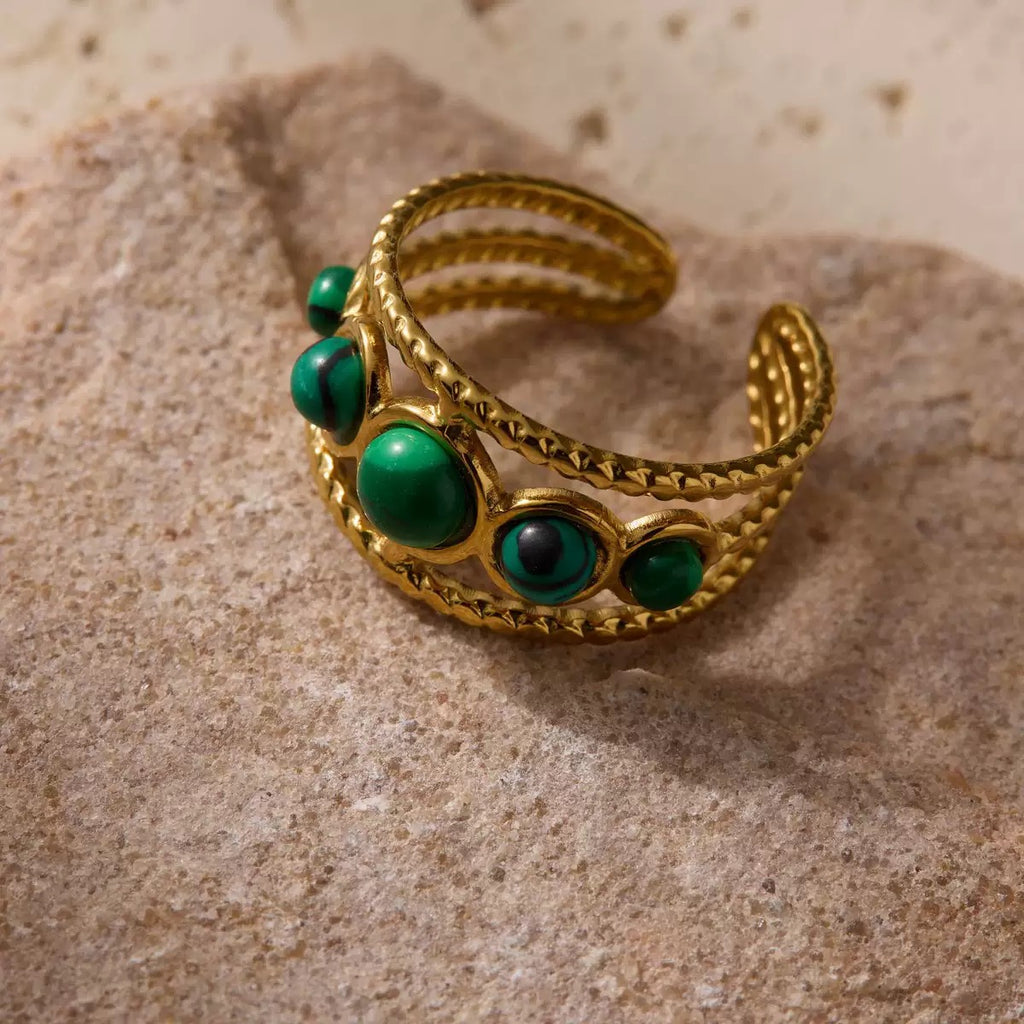 Green Malachite Gemstone Open Ring