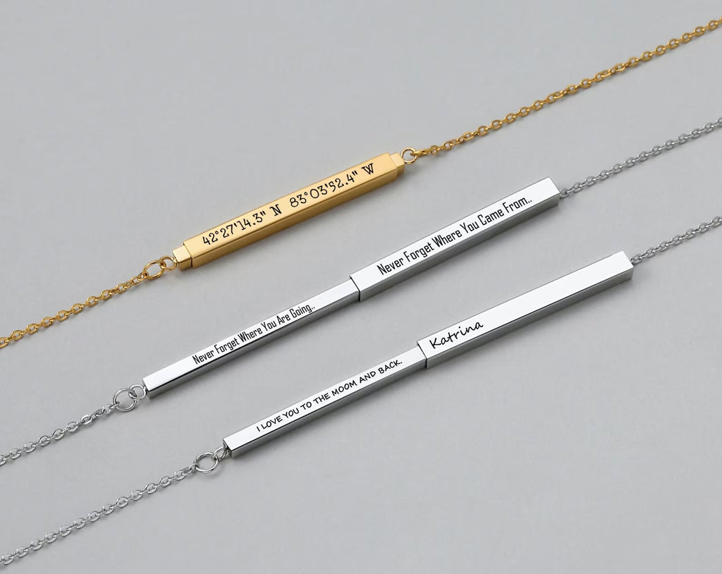 Personalized Secret Message Bar Slider Necklace