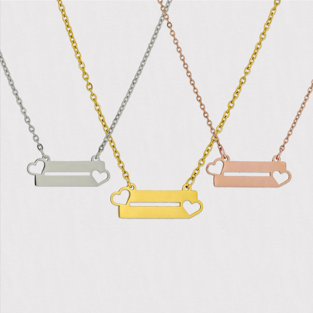 Double Bar Hollow Heart Necklace