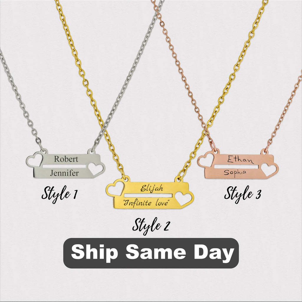 Double Bar Hollow Heart Necklace