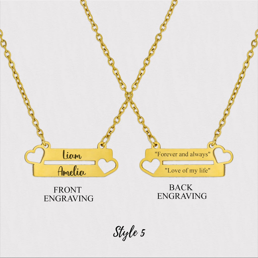 Double Bar Hollow Heart Necklace
