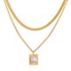 Layered Block CZ Pendant Necklace