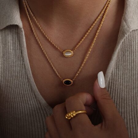 Layered Twist Resin Stoned Necklace